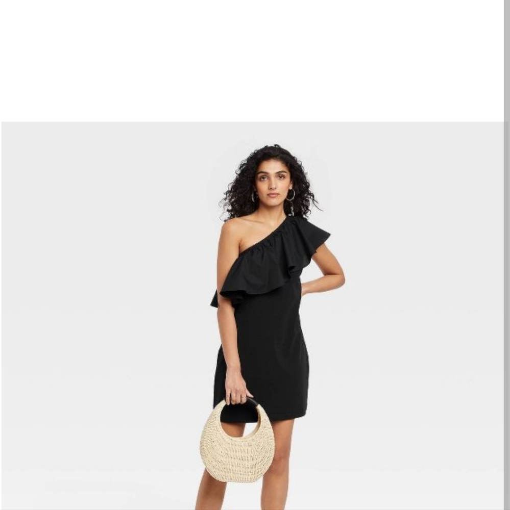 Black ruffle one shoulder dress NWT
